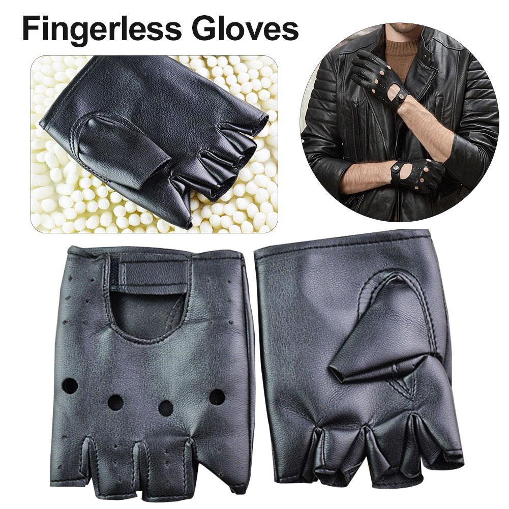 1Pair Motor Punk Gloves Cool Hollow PU Leather Biker Driving Gloves Unisex Black Half Finger Gloves Fingerless Gloves Guantes