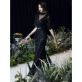 Women Black Elegant Evening Party Dress Exquisite Appliques Sequins Trim Banquet Gown Temperament Mermaid Prom Dresses XS-3XL