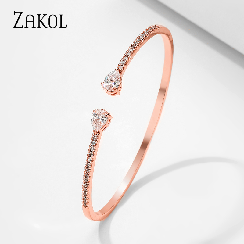 ZAKOL Luxuriously Women Wedding Party Adjustable Opening Bracelet Cubic Zirconi Bracelets Bangles Jewelry Gifts FSBP2218