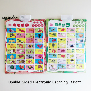 Electronic Learning Bilingual Chart Vegetables& Fruits(Double Sided) English&Chinese Early Education Wall Poster 16.5x22In
