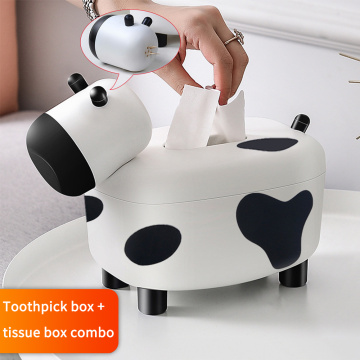 Tissue Case Box Container Cow Shape With Toothpick Holder Home Napkin Papers Dispenser Holder Storage Box Case Table Decoration