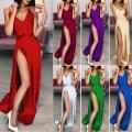 High Side Split Sexy Prom Dresses Deep V Neck Slivery Silk Satin Evening Formal Lady Gown Simple Style YSAN806