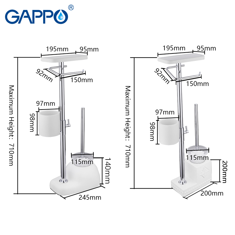 GAPPO Bath Hardware Sets white free standing bathroom toilet brush holders with paper holders toilet shelf bathroom accessories