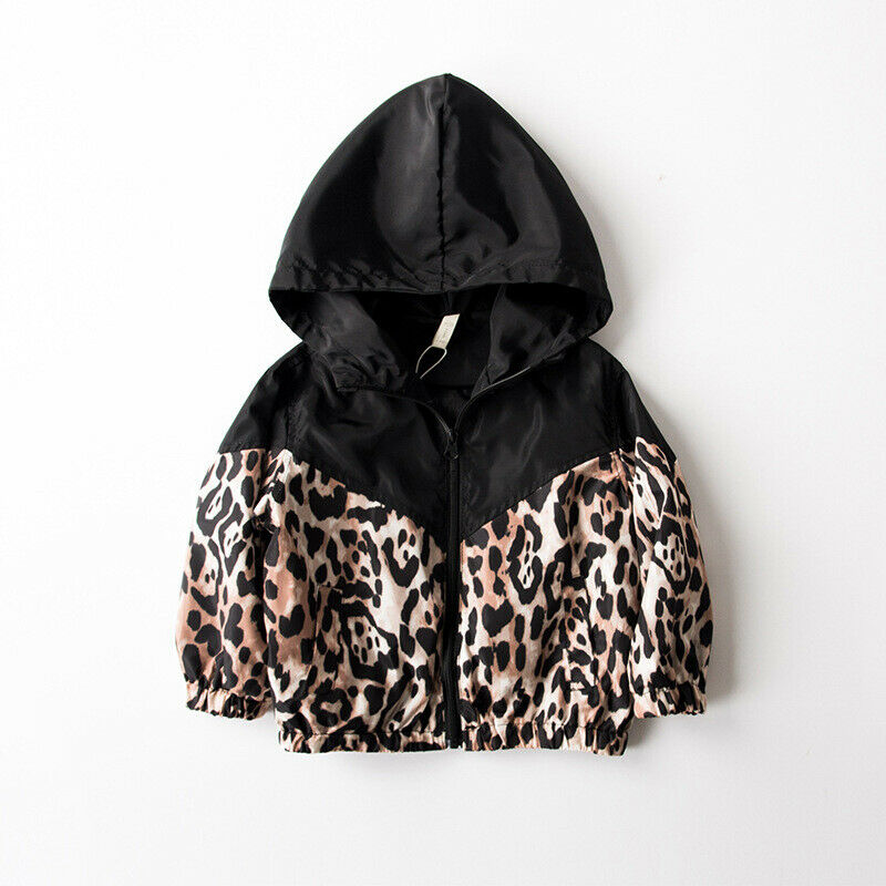 1-7Years Toddler Kid Baby Girl Boy Jacket Leopard Patchwork Hooded Coat Autumn Outwear