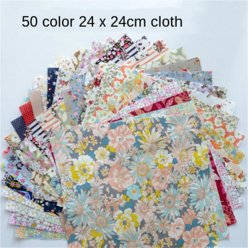 50pcs 24x24cm Floral Color Poplin Cotton Fabric DIY Children's Wear Cloth Make Fabric for Girl Dress 160-180g/m