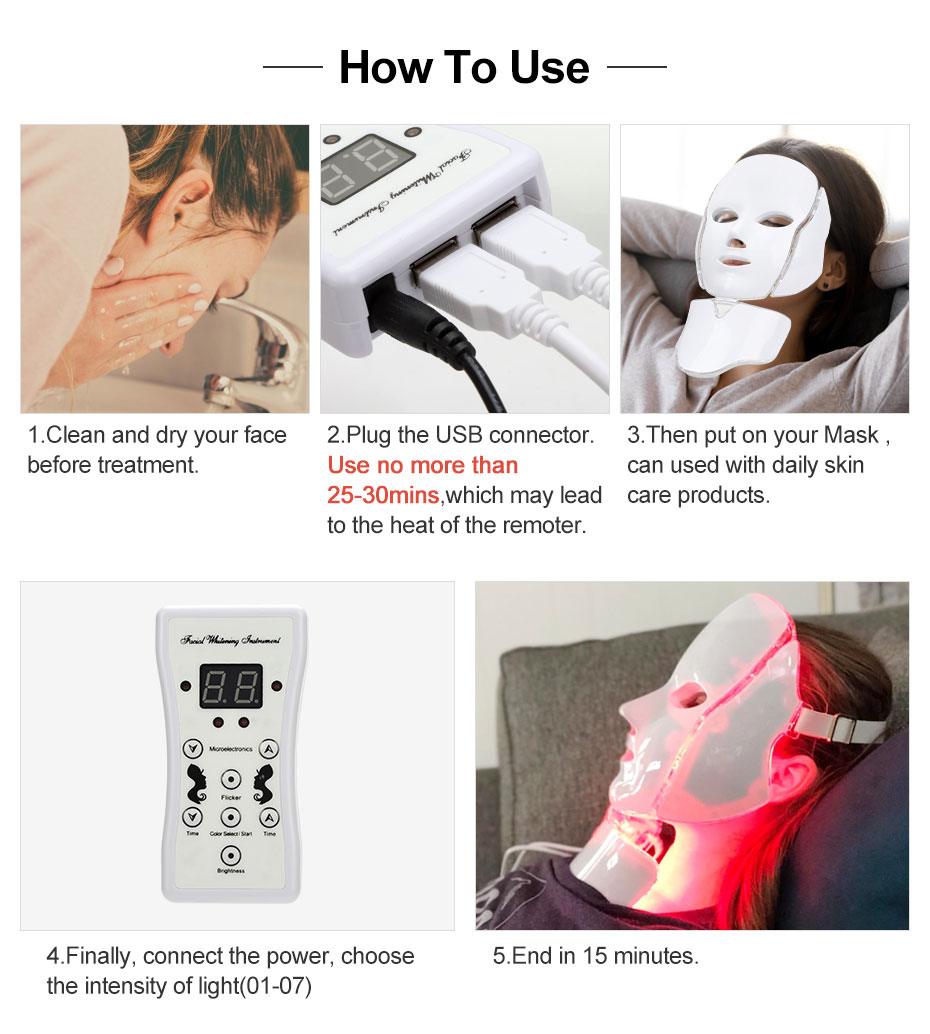 7 Colors Light Theraphy Mask Skin Rejuvenation Electroporation Facial Neck Wrinkles Reduce with Facial Lifting Mask Skin Care