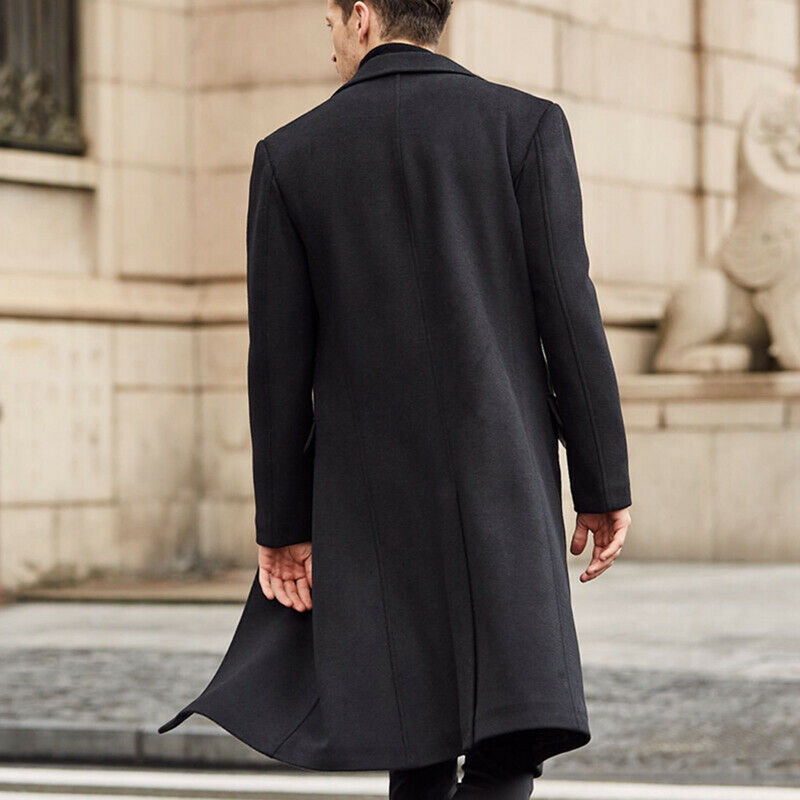 Winter Men Coats Woolen Solid Long Sleeve Jackets Fleece Men Overcoats Streetwear Fashion Long Trench Outerwear 2020 5XL