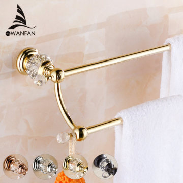 Towel Bars Wall mounted Double Towel Bar Gold Plated Towel Holder Solid Brass & Crystal Towel rack Vintage Made Golden HK-22