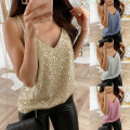 4# Womens Tank Top Sequin Glitter Strappy Tank Tops Ladies Sexy Sparkle Camis V-neck Swing Vest Clubwear Party Night Tanks