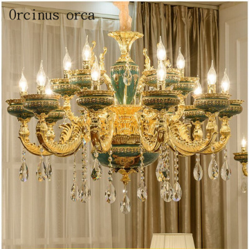 European style retro luxury ceramic chandelier living room crystal lamp dining room bedroom French villa glass chandeliers