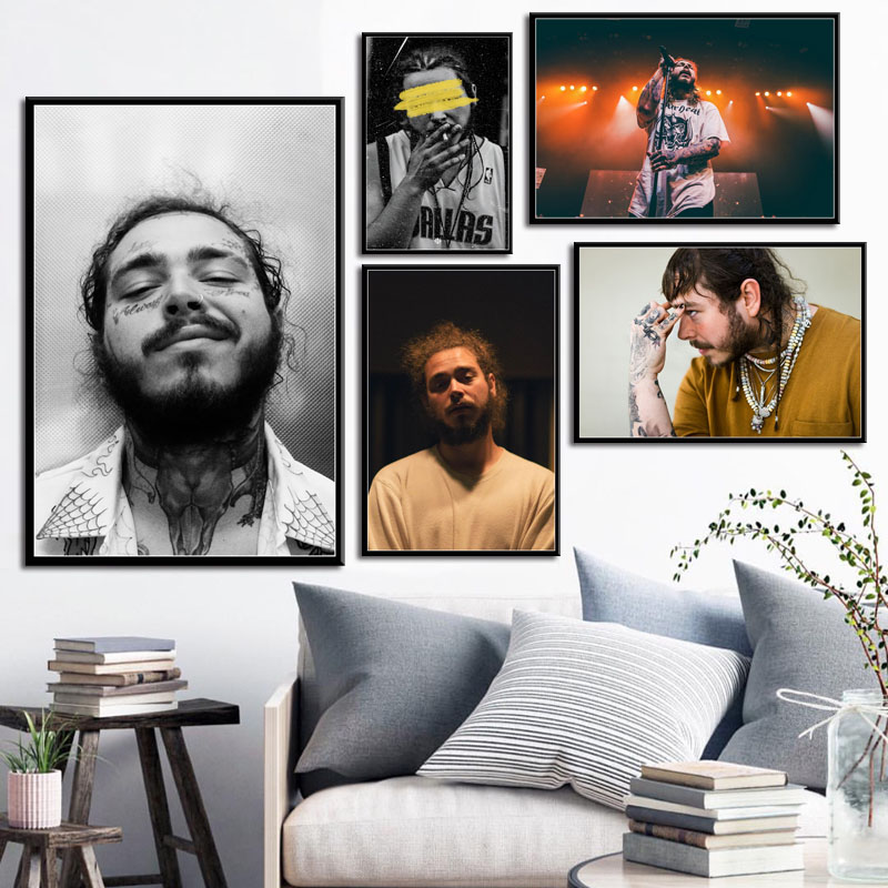 Post Malone Hip Hop Rap Music Star Singer New Canvas Poster Prints Photo Portrait Pictures Bar Hotel Cafe Wall Art Decor Mural