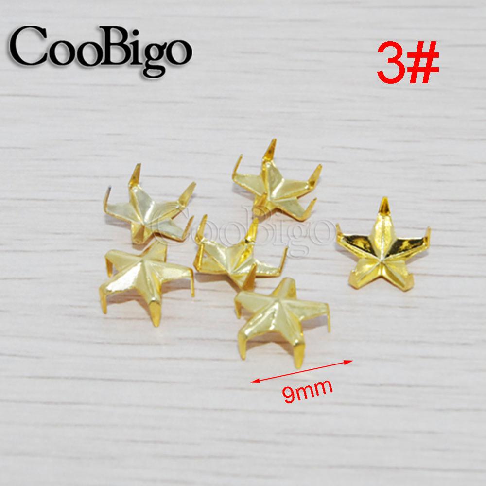 200pcs Star shape Rivets Spike Studs 5 claws star Rivets Spots Nailhead Punk Rock DIY Leather Craft Clothing Bag Parts 9mm~21mm