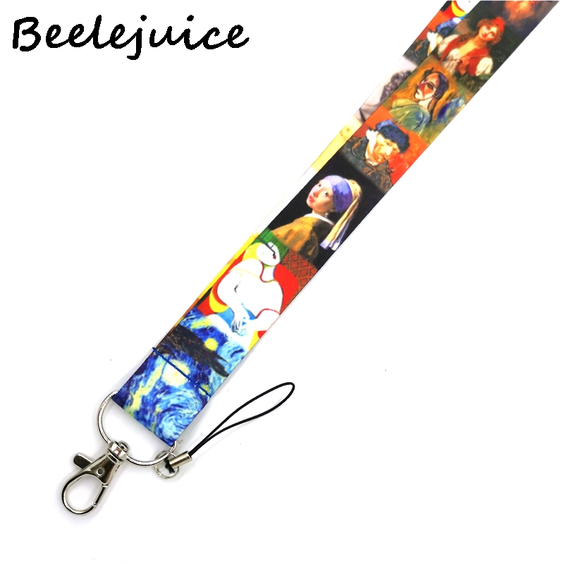 Famous artist oil painting Neck Strap Lanyards ID badge card holder keychain Mobile Phone Strap Gift Ribbon webbing necklace