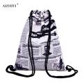 Newspaper Printed Drawstring Backpack Outdoor Sports Shoulder Bags Oxford Cloth Portable Travel Daily Rucksack