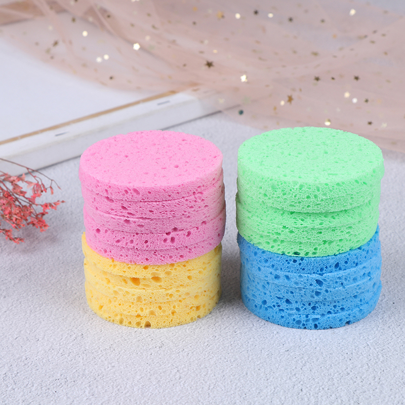 5pcs Face Washing Product Natural Wood Fiber Face Wash Cleansing Round Sponge Beauty Makeup Remover Tools Cleaning
