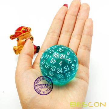 Bescon Translucent Polyhedral Dice 100 Sides Dice, Transparent D100 die, 100 Sided Cube, D100 Game Dice,100-Sided Cube of Teal