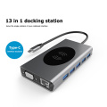 PC Accessories 13 in 1 USB-C to HDMI/VGA/PD/USB 3.0 Hub Wireless Fast Charging Dock Station Wireless Charger