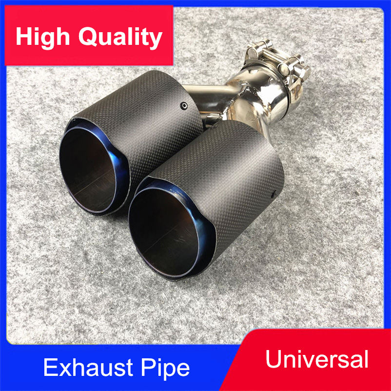 Universal Y Style Car-styling Top Quality Exhaust System Matte Carbon Fiber Tail Blue Stainless Steel Exhaust Tip Tail (1pcs)