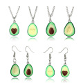 Summer Fashion Avocado Necklace & Drop Earring for Women Girls Lovely Fresh Green Fruit Chain Pendant Biomimetic Party Jewelry