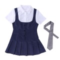 Women Adult Halloween Party Cosplay Schoolgirl Student Sexy Costumes Uniform Female Short Sleeve Fancy Shirt Dress with Necktie