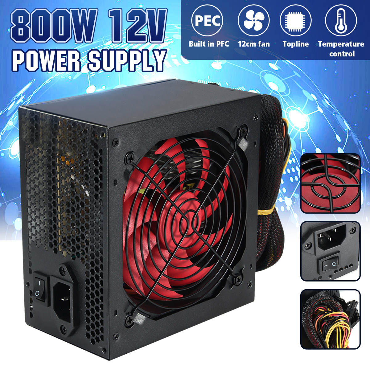 800W Multi-channel PC Power Supply with 12cm Fan Computer Power Supply for Intel AMD PC 12V ATX SLI PCI-E PC Gaming