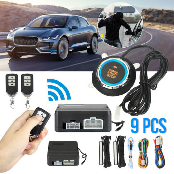 Q6A 12V Car Keyless Entry Smart Alarm Security System Kit Engine Push Start Button Lock Ignition Immobilizer with Remote Control