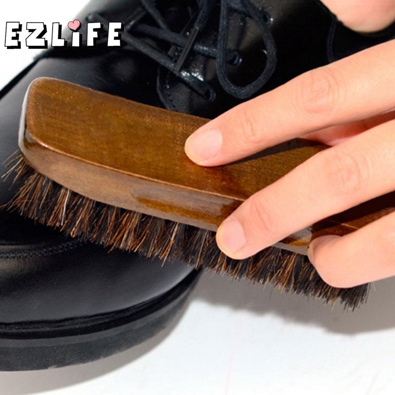 Horse Hair Professional Wooden Shoes Brush Brown Shine Polish Buffing Shoes Brush With Handle Mini Practical Shoes Brush MS659