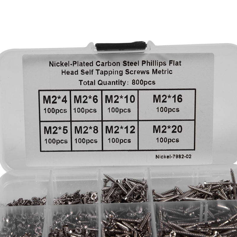 800Pcs Stainless Steel Self Tapping Screw Assortment Kit Lock Nut Wood Thread Nail Screw Sets M2