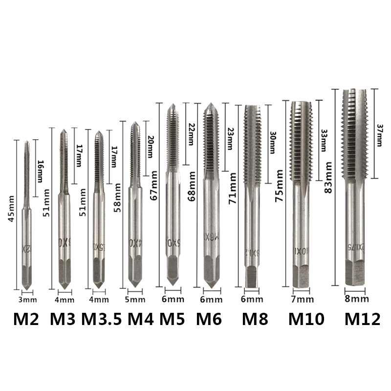 Hampton 3pcs HSS Hand Tap Set Right Hand Metric Thread Tap M2 M2.5 M3 M3.5 M4 M5 M6 M8 M10 M12 Screw Tap Drill Straight Plug Tap