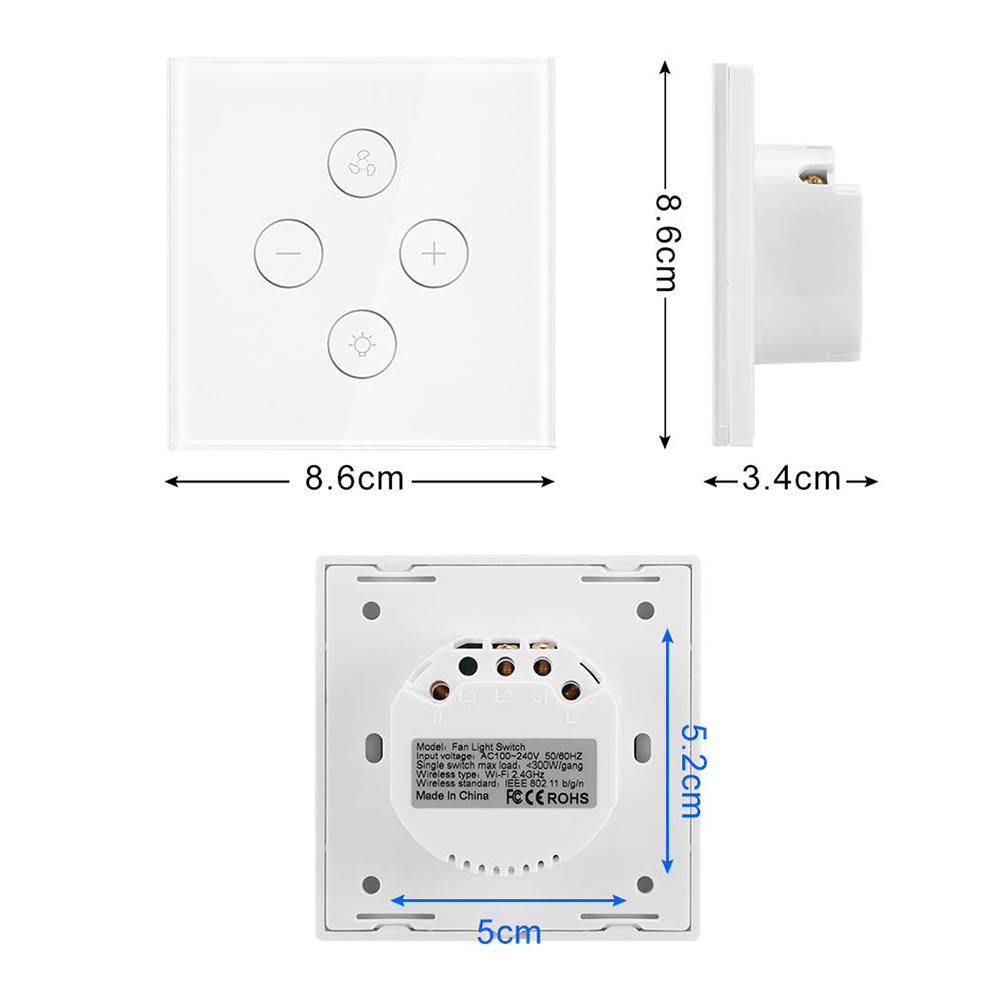 WiFi Smart Wall Light Switches Fan Switch Lamp Controller Touch Panel Wireless Tuya App Remote Control By Alexa Google Home