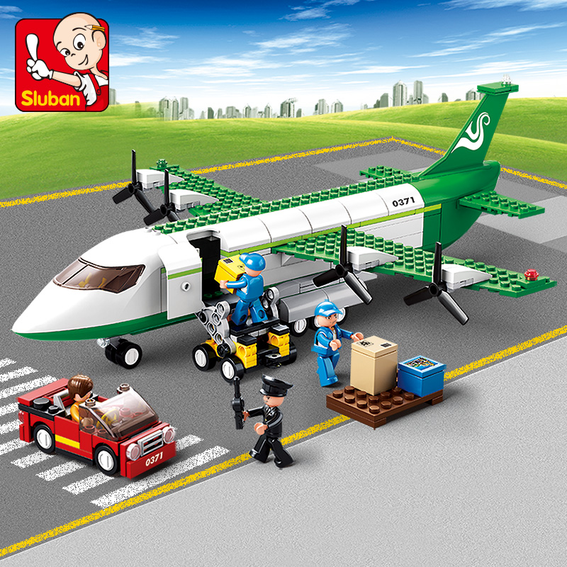 Sluban City Series Aviation Airport Modern Plane Bus Aircraft Airplane Technic Model DIY Building Blocks Toys For Children Kids