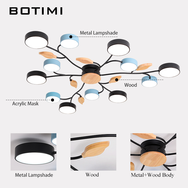 BOTIMI New Arrival Art DECO LED Ceiling Lights For Foyer Modern Gray Metal With Wood Bedroom Lamp Blue Black Rooms Light Fixture