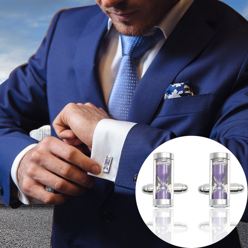 Luxury Hourglass Cufflinks For Mens Sand Clock Glass Timer Sandglass Tie Clip Cuff Link Wedding Gifts For Men Gemelos