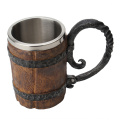 550ml Beer Mugs barrel Stainless Steel 3D Beer Mug Goblet Game Tankard Coffee Double Layer Cup Wooden Wine Mugs men Drinkware