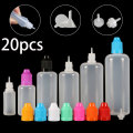 20pcs x 3ml-120ml Dropper Bottles Plasitc LDPE Empty Squeezable Eye E Liquid Juice Container CRC Cap Long Dropper Tip + Funnels