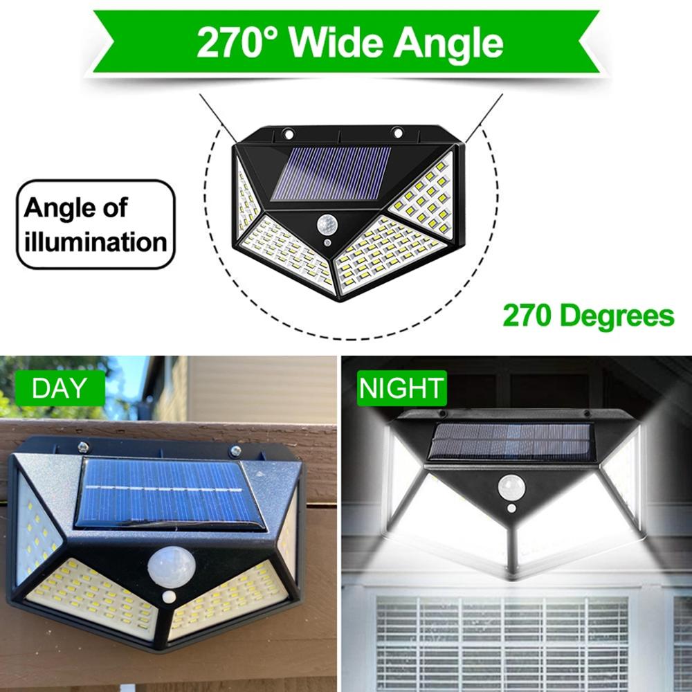 3 Modes 100 LED Solar Light Outdoor Motion Sensor Wall Light Solar Lamp Powered Sunlight Waterproof Street Light for Garden