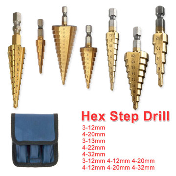 1/4 Hex Shank Step Cone Drill Bit Hole Cutter Tool Step Drills Coated Metal Drill Bit 3-12/13 4-12/20/22mm Power Tool