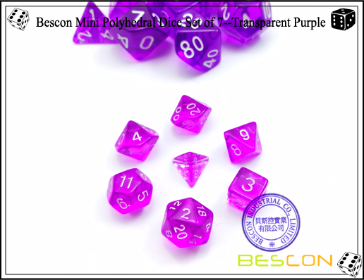 Bescon Mini Polyhedral Dice Set of 7--Transparent Purple-1