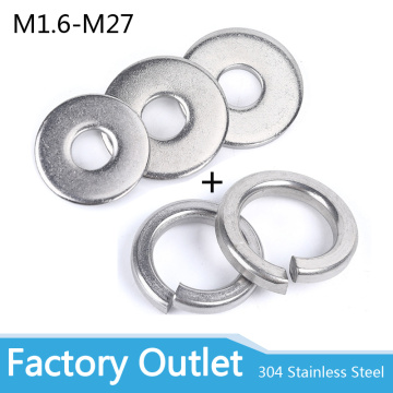 50pcs Spring Washer Flat Washer M2 M2.5 M3 M4 M5 M6 M8 M10 M12 M14 M16 M18 M20 M22 M27 Stainless Steel Washers Plain Gaskets