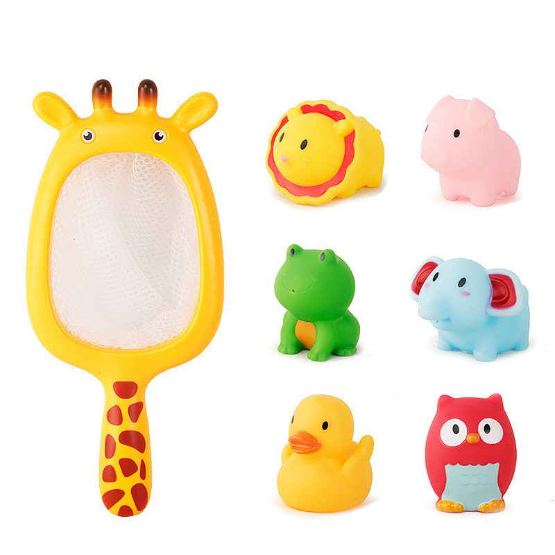 7Pcs Baby Bathroom Fishing Toys Finding Water Squeeze Sound Soft Rubber Play Animals Bath Discoloration Funny Toys For Kids Hot