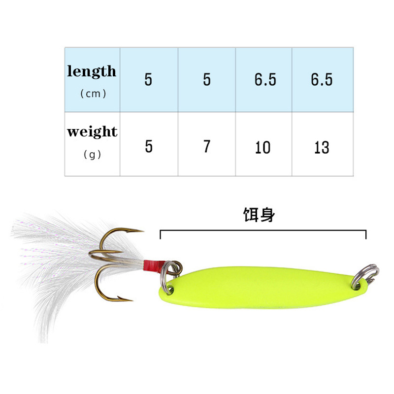1Pcs Luminous Spinner Spoon Metal Lures 5g 7g 10g 13g Feather Treble Hook Artificial Bait For Bass Trout Pesca Fishing Tackle