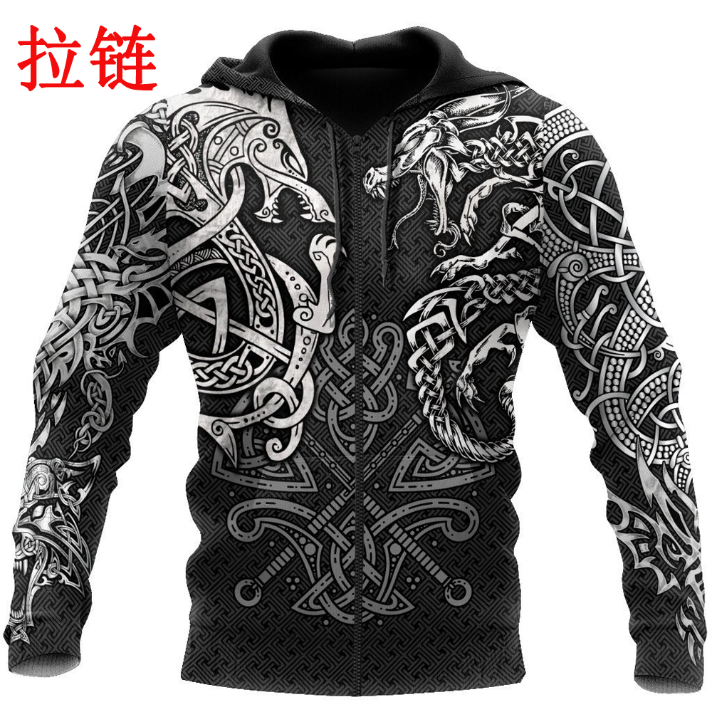 Viking Wolf And Dragon Tattoo 3D Printed Men Hoodies Sweatshirt Unisex Streetwear Zipper Pullover Casual Jacket Tracksuit KJ0197