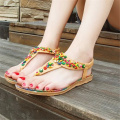 2019 Woman Sandals Women Shoes Beads Chains Thong Gladiator Flat Sandals Chaussure Plus Size 44 Tenis Feminino Summer Sandals