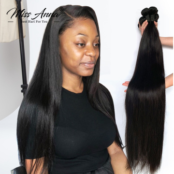 Missanna 30 32 34 36 38 40 Inch Indian Soft Straight Weave Bundle 100% Natural Color Human Hair 1 3 4 Bundles Thick Remy Hair