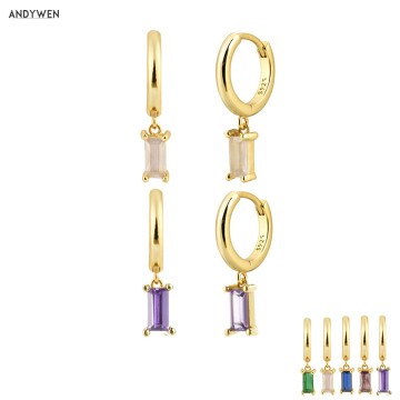 ANDYWEN 925 Sterling Silver Gold Fine Purple Pendiente Piercing Drop Earring 2020 Fashion Luxury Crystal Circle Round Jewelry
