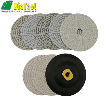 DIATOOL 7pcs/set + Backer 125MM Diamond Flexible Polishing Pads For Stone, Granite&marble, White Bond, Stone Sanding Discs