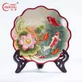 10inch Ceramic Wall Plate Decorative Handpainted 3D Koi Fish Lotus Hanging Pottery Plate Living Room Fireplace Decor Wall Art