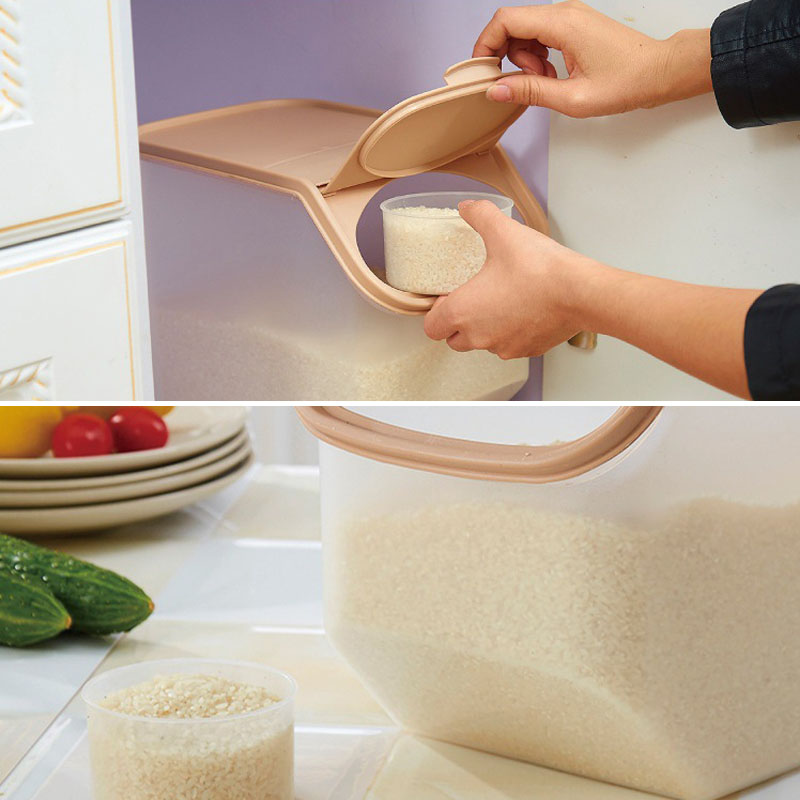 Dried Food Storage Sealed Box With Measuring Cup Plastic Kitchen Cereal Flour Rice Bin Bean Grain Container Organizer BJStore
