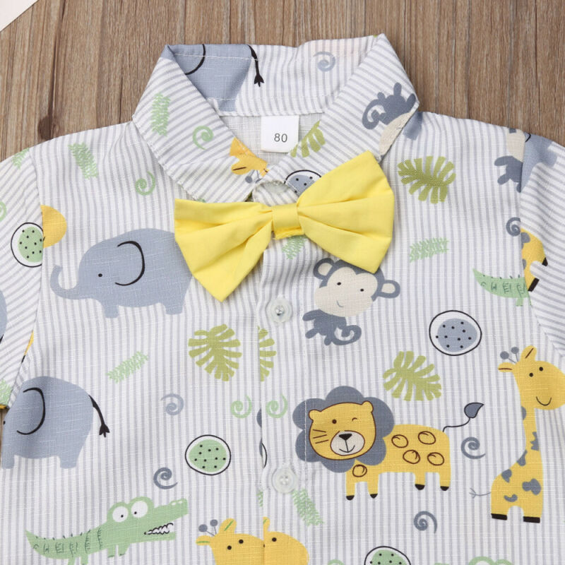 2019 Children Summer Clothing Toddler Kids Baby Boy Gentleman Clothes Animals Print Shirt Tops Shorts Bottoms Formal 2Pcs Outfit