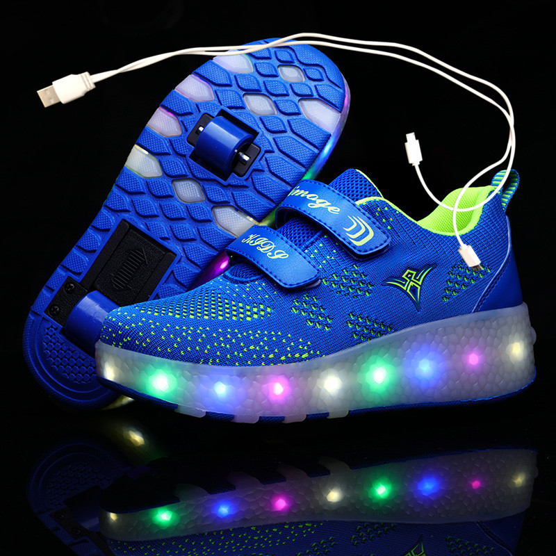New Pink Blue Red USB Charging Fashion Girls Boys LED Light Roller Skate Shoes For Children Kids Sneakers With Wheels Two wheels